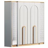 Suite de meubles de chambre à coucher modernes en or blanc, lit rembourré, armoire, coiffeuse, miroir pleine longueur, collection Efli WOODEX Home