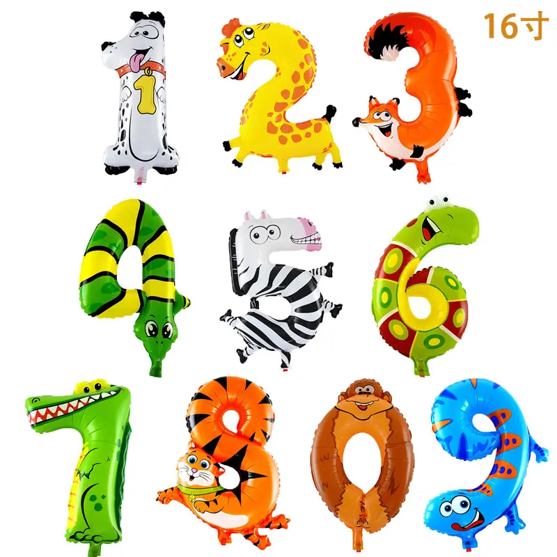 16Inch Animal Figure Foil Balloon 0-9 Number Cartoon Children'S Birthday Party Decoration Digital Balloon Manufacturer
