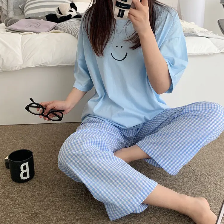 Корейская пижама из 2 предметов, одежда для сна Daster, недорогие женские пижамы Piyama, Повседневная Пижама с коротким рукавом, женская пижама для женщин
