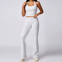 Ensemble de yoga deux pièces en coton élastique, comprenant un soutien-gorge de sport halter respirant recyclé grande taille et un legging de yoga évasé à taille pliée