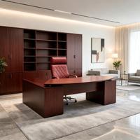 Bureau de direction en forme de L en bois de noyer avec armoire latérale pour bureau de directeur