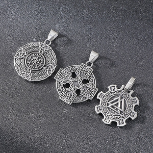 Gioielli Religiosi Vintage, Collana con Ciondolo a Croce Nordica e Nodo Celtico in Acciaio Inossidabile, <span class=keywords><strong>Spada</strong></span> e Scudo per <span class=keywords><strong>Uomo</strong></span> - Product Image 3