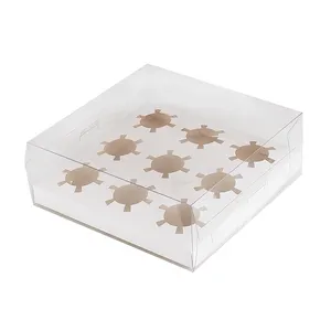 9 holeWholesale Cajas Para Cupcakes Transparent Paper Cake Container Clear Mini Cupcake Box Cup Cake Boxes In Bulk Donut Box