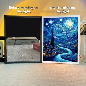 Cadre photo en plastique personnalisé avec miroir, éclairage LED <span class=keywords><strong>Nuit</strong></span> <span class=keywords><strong>étoilée</strong></span> de <span class=keywords><strong>Van</strong></span> Gogh, commande tactile et alimentation USB, lampe d'art à intensité variable - Product Image 2