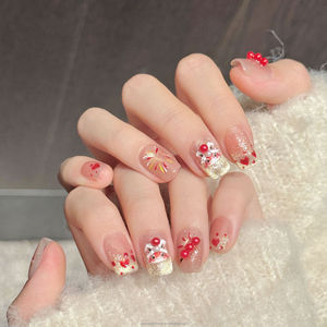 <span class=keywords><strong>Uñas</strong></span> postizas al por mayor, arte de <span class=keywords><strong>uñas</strong></span> artificiales, rosa nude, rojo, diamante, cortas, estilo ataúd, hechas a mano, de presión - Product Image 2