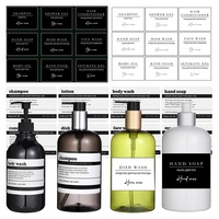 Étiquettes personnalisées en PVC autocollantes et imperméables pour organiseur de bouteilles en verre, distributeur de savon et pot de salle de bain en PET