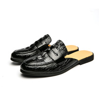 Babouches Homme en Cuir Noir Semelle PU Respirantes Mules Tendance à Enfiler Chaussures Décontractées Homme Demi-Chaussures en Cuir Été Automne Hiver
