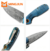 Couteau de survie miniature pliable en acier Damas de haute qualité avec manche en bois pour l'extérieur
