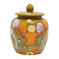Pot de rangement en céramique bohème vert olive Qianrui, motif floral coloré, couvercle hermétique, fait à la main, grande capacité 4-5L pour la maison