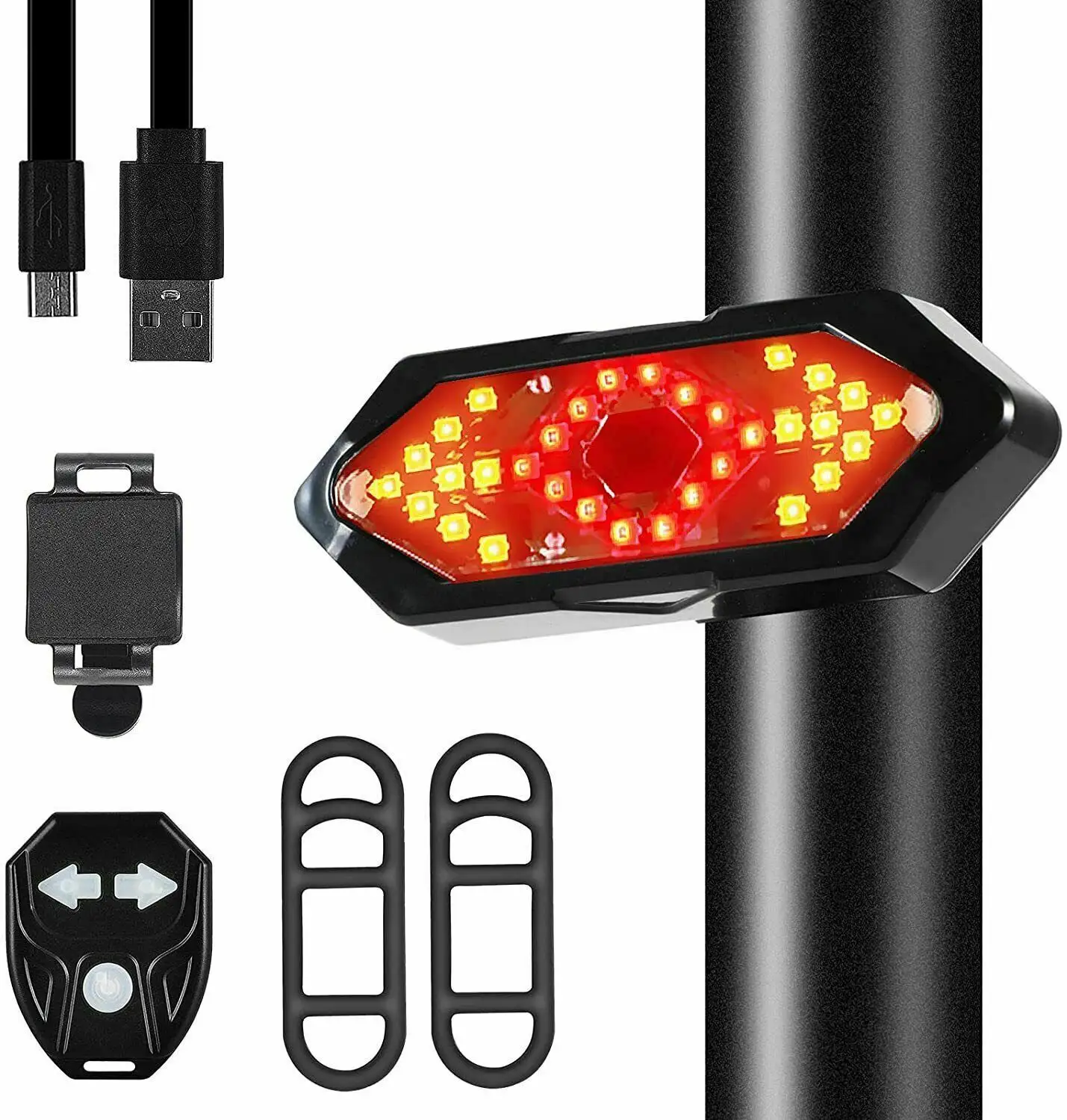 Wireless Remote Control Bicycle Tail Light With Turn Signals & Brake Light Rechargeable IP65 Bike Rear Safety Warning Taillight