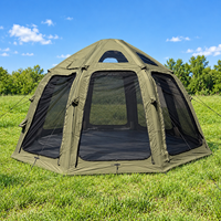 Grande tente dôme gonflable de 4,5 m en polycoton 210g avec ouverture pour poêle, lanterneau et auvent occultant pour le camping et le glamping en toutes saisons