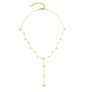 Mode Edelstahl Halskette eingelegt Weiß Zirkon Herz Elegant Ins Stil Modische Temperament Y-förmige Kette für Frauen - Product Image 5