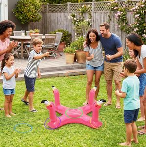 Inflatable Flamingo <b>Ring</b> <b>Toss</b> <b>Game</b> with 4 Heads and Multi-Colored <b>Rings</b> - Product Image 4