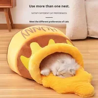 TongMao Maison pour chat en flanelle, chaude pour l'hiver, fermée, sécurisée, type nid de pot de miel, fournitures pour animaux de compagnie, amovible, lavable, rembourrage en mousse à mémoire de forme