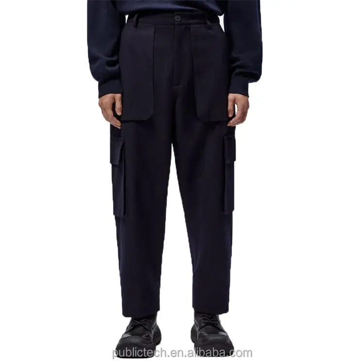 OEM Custom Logo Pocket Polyester Black Outdoor Sports Men Cargo Pants with Pockets