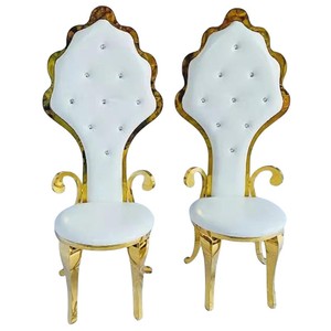 Chaises Trônes Dorées en Gros de Luxe Royal pour <span class=keywords><strong>Mariage</strong></span> du Marié et de la Mariée en Acier Inoxydable, Chaises Trônes Dorées à Dossier Haut - Product Image 1