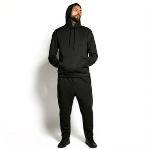 <b>Men's</b> Black Hooded Sweatshirt Regular Fit Cotton French Terry Casual <b>Pullover</b> With Pocket Autumn Wear - Product Image 1