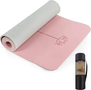 Amyup di alta qualità 6/8mm tpe yoga mat con linea di posizione doppio colore