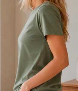 Women's <b>Olive</b> <b>Green</b> Brown Short Sleeve Crew Neck Solid Regular Fit Casual Knitted Eco-Friendly <b>T</b>-<b>Shirt</b> Summer - Product Image 1
