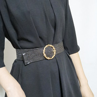 Paille PP tissée haoyu avec robe décorative d'été ceinture noire élastique sans poinçon