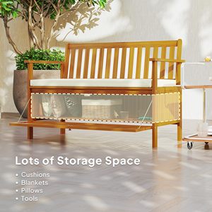 Acacia Outdoor <strong>Bench</strong> <strong>with</strong> <strong>Storage</strong> Box,28 Gallon Outdoor <strong>Storage</strong> <strong>Bench</strong>,Acacia <strong>Wood</strong> <strong>Garden</strong> Seat <strong>with</strong> Cushion for Park - Product Image 5