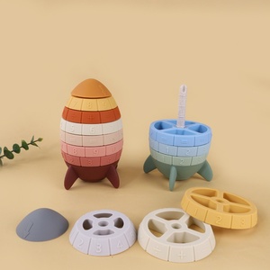 ベビーシリコンおもちゃ早期教育プレイ幼児スタッキングトイロケットタワーゲームブロックベビーおもちゃ - Product Image 1