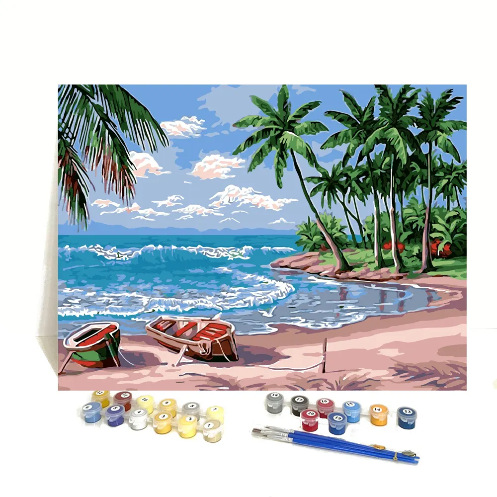 Beach Seascapeภาพวาดผ้าใบโดยจำนวนสำหรับตกแต่งบ้านWall Art
