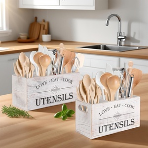 Porte-ustensiles en bois extra large pour comptoir de cuisine, rangement multifonctionnel pour spatules de cuisson, décoration rustique style ferme - Product Image 2