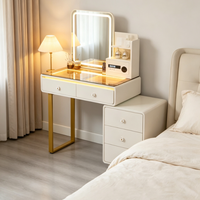 Ensemble de coiffeuse de luxe européen à LED avec miroir tactile ovale, table de maquillage et armoire latérale de rangement pour chambre à coucher