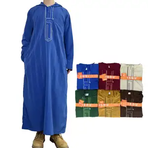 मोरक्कन पुरुष थोब्स मुस्लिम कढ़ाई जुब्बा इस्लामी कपड़े अरब सऊदी हुड वाले धारीदार थोब कपड़े अबाया