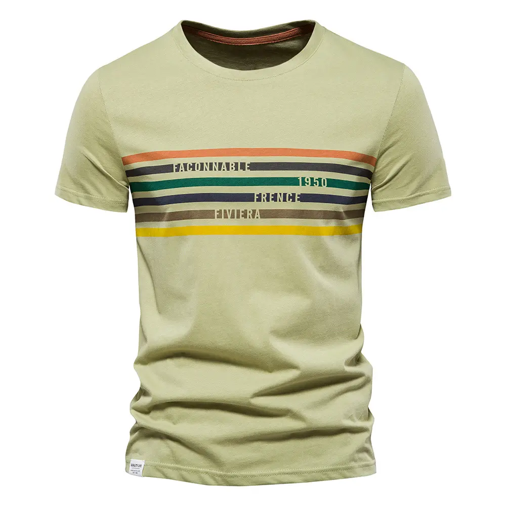 Fashion Striped 100% Cotton T shirt Men New Summer Slim Fit Causal Designer T Shirts for Men Summer Short Sleeve Men's Tops Tees