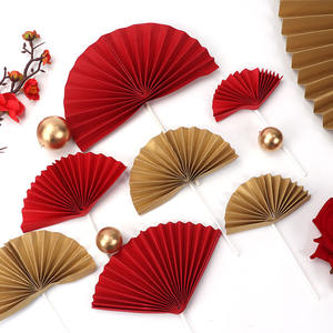 Décoration de gâteau en forme d'éventail en papier semi-circulaire, style chinois rétro, insert pour gâteau, drapeau de gâteau, décorations d'anniversaire - Product Image 1