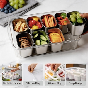 Contenitore per Snack Portatile in Acciaio Inox 304 con Scomparti, Contenitori Ermetici per Alimenti, Adatti a Microonde e Lavastoviglie - Product Image 3