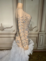 Nouvelle Arrivée Robe de Soirée Longue Sirène Vespera pour Femme, Taille Naturelle Ajustée, Ornée de Diamants, Plumes, Traîne Chapelle, Antistatique, Transparente
