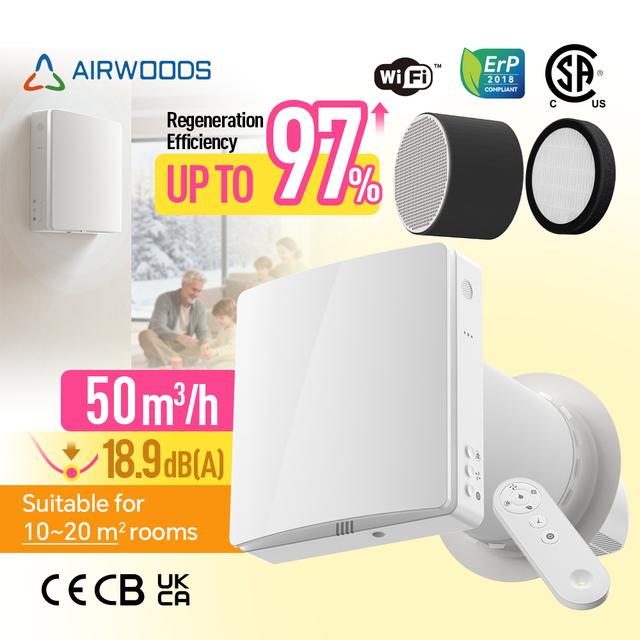 2025 Dcutless ERV Heat Recovery Ventilator Recuperator HRV Co2 Sensor