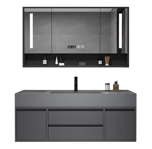 High-End moderno galleggiante per il <span class=keywords><strong>bagno</strong></span> vanità lavabo impermeabile lavabo armadietto con specchio in legno massello carcassa - Product Image 2