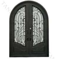 Porte d'entrée de luxe en fer forgé, porte d'entrée principale moderne, porte en métal à double battant