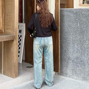 Jeans Rectos Runqi Azul Retro Talla Grande para Mujer, Algodón Medio, Detalle de Cierre N8753 - Product Image 3