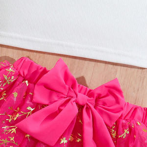 Nouvelles filles vêtements été mignon enfants grande fleur <span class=keywords><strong>gilet</strong></span> étincelle étoiles <span class=keywords><strong>maille</strong></span> couches jupe enfants vêtements en gros - Product Image 2