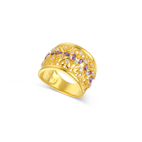Anillo de Oro 18K con Amatista y Diamante de Laboratorio en Forma de Corazón Hueco, Venta al Por Mayor |   Marca Privada Personalizada Romantique Bridal