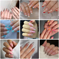 Uñas Postizas ABS de 24 Piezas, Estilo Vacaciones de Verano, Color Brillante, Almendradas Largas, Efecto Ojo de Gato Magnético, Brillantes, en Stock, Listas para Enviar