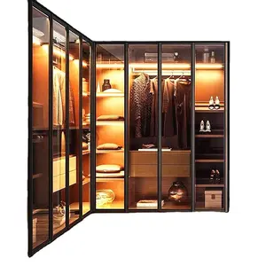 现代简约铝框玻璃门轻豪华风格步入式定制衣柜卧室现代