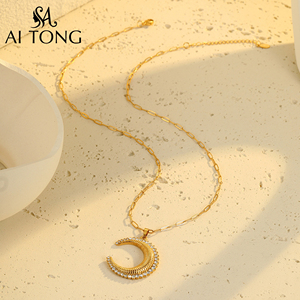 <span class=keywords><strong>Collier</strong></span> Pendentif <span class=keywords><strong>Lune</strong></span> en Acier Inoxydable Plaqué Or 18K Personnalisé pour Femme, Idéal pour Cadeau Quotidien, Mariage, Bijou Tendance - Product Image 4