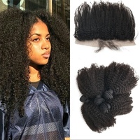 100% Offre Spéciale Remy malaisien cheveux humains 13x4 oreille à oreille crépus bouclés dentelle frontale fermeture avec faisceaux pièces de cheveux personnalisées