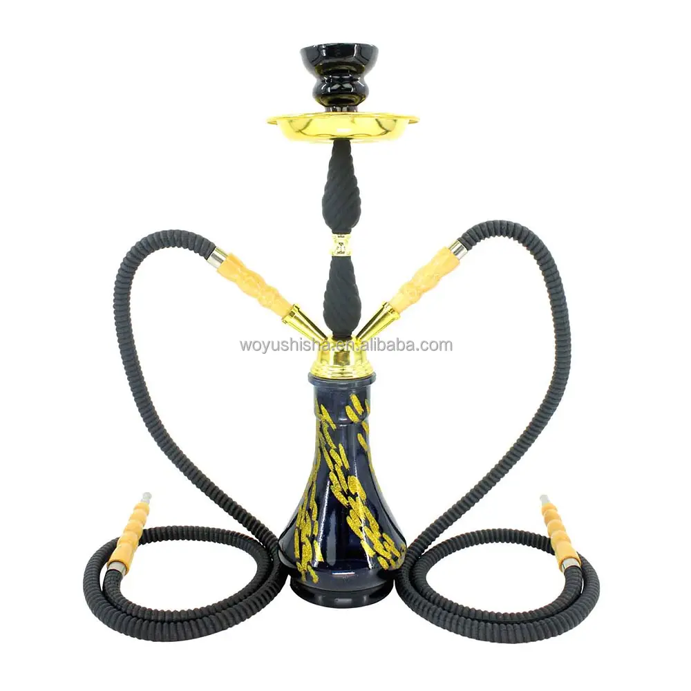 Harga Pabrik Pipa Shisha Kaca Rokok Gagang Kayu Pipa Ganda Selang Ganda Hookah Hitam dan Emas Nargile Murah