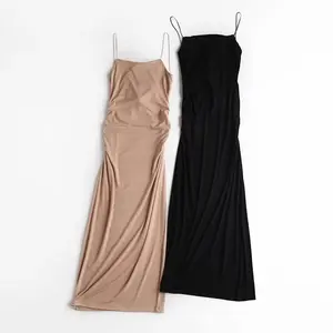 New Arrival Ladies Summer Vacation Wear Sexy Nude Backless Hollow Out Twisted Long Bodycon Dresses