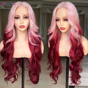 Bán buôn nhiệt độ cao sợi chịu nhiệt tổng hợp ren phía trước tóc giả ombre Màu cơ thể sóng tóc giả mật độ 180 glusless tóc tóc giả - Product Image 2