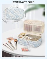 Organisateur de cosmétiques à double couche avec porte-pinceaux séparé, trousse de maquillage portable résistante à l'eau pour les essentiels de voyage