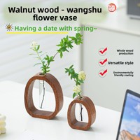 Vase à fleurs décoratif compact vintage haut de gamme en bois de noyer Art Déco pour plantes vertes de bureau et hydroponie