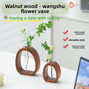Jarrón Decorativo de Madera de Nogal Estilo Art Deco, de Alta Gama, Vintage, Compacto, para Plantas Verdes de Escritorio, Hidroponía y Arreglos Florales para Bodas - Product Image 2
